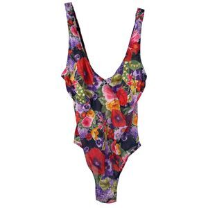 Kiniki Tan Through Sheer One Piece Swimsuit Bathing Suit Floral Size UK 16 US 12